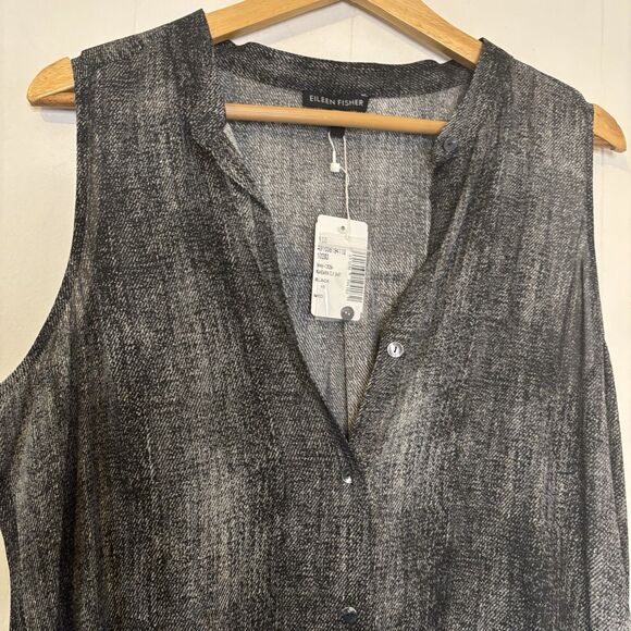 Eileen Fisher NEW Button Up Silk Mandarin Collar Sleeveless Tank Medium Neutral - Picture 4 of 13